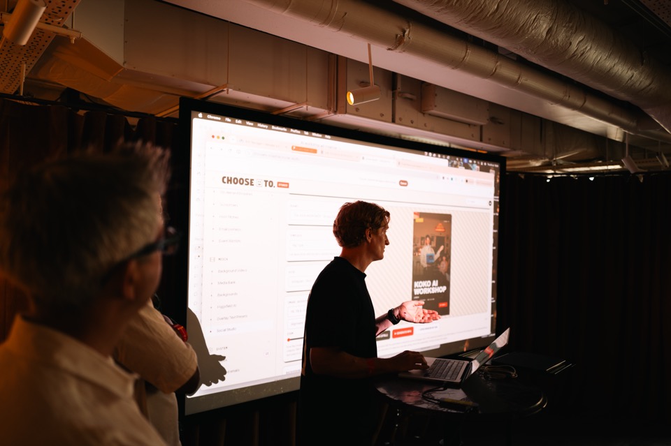 A trainer walking a team through a website built during a Light School AI session